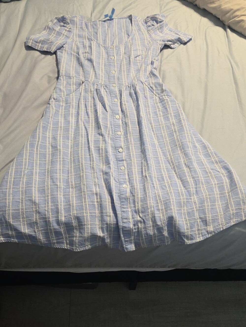 Draper James Light Blue Plaid Button-Front Casual Dress